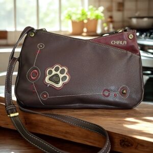 Chala Brown Crossbody Bag with Paw Print Design